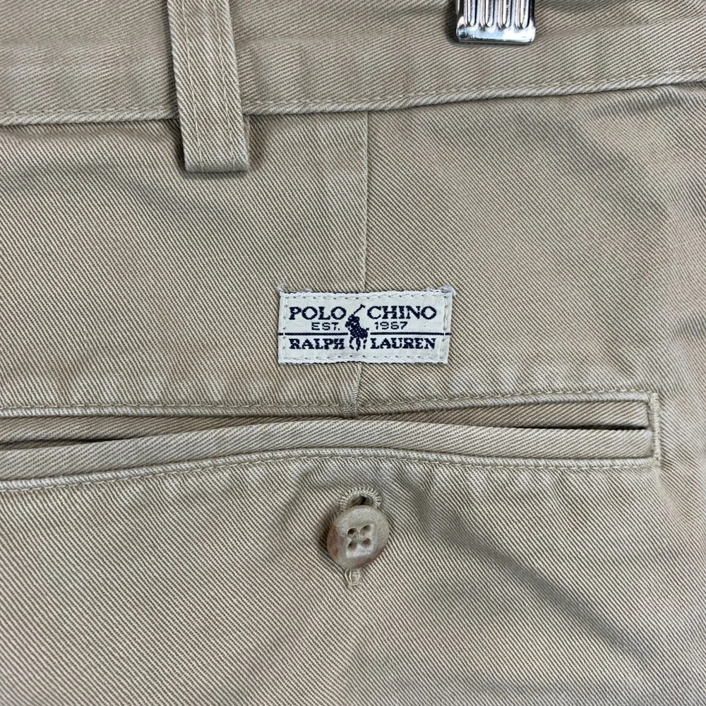 VTG Polo Ralph Lauren Chino Pants Mens 38x32 Beige Pleated Made In USA
